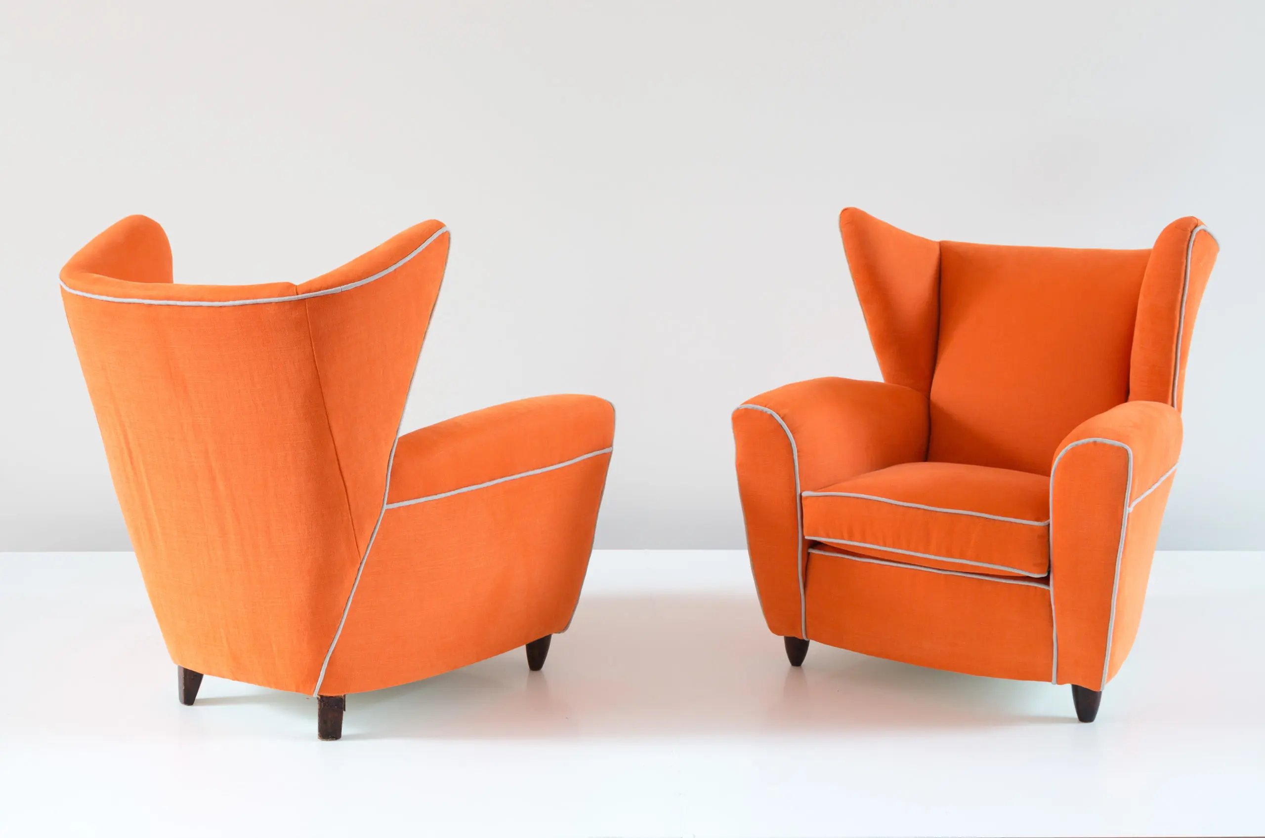 Pair of orange large wingback armchairs,att. to Melchiorre Bega, 1952 — photo 4
