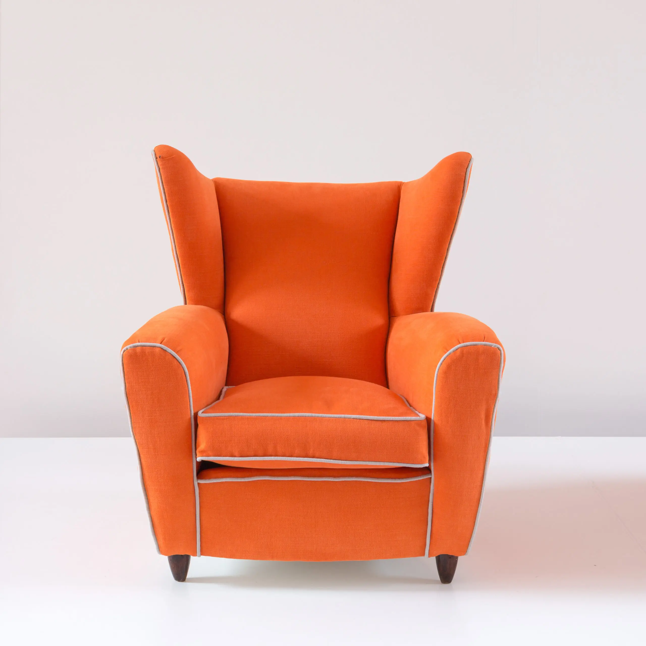 Pair of orange large wingback armchairs,att. to Melchiorre Bega, 1952 — photo 6