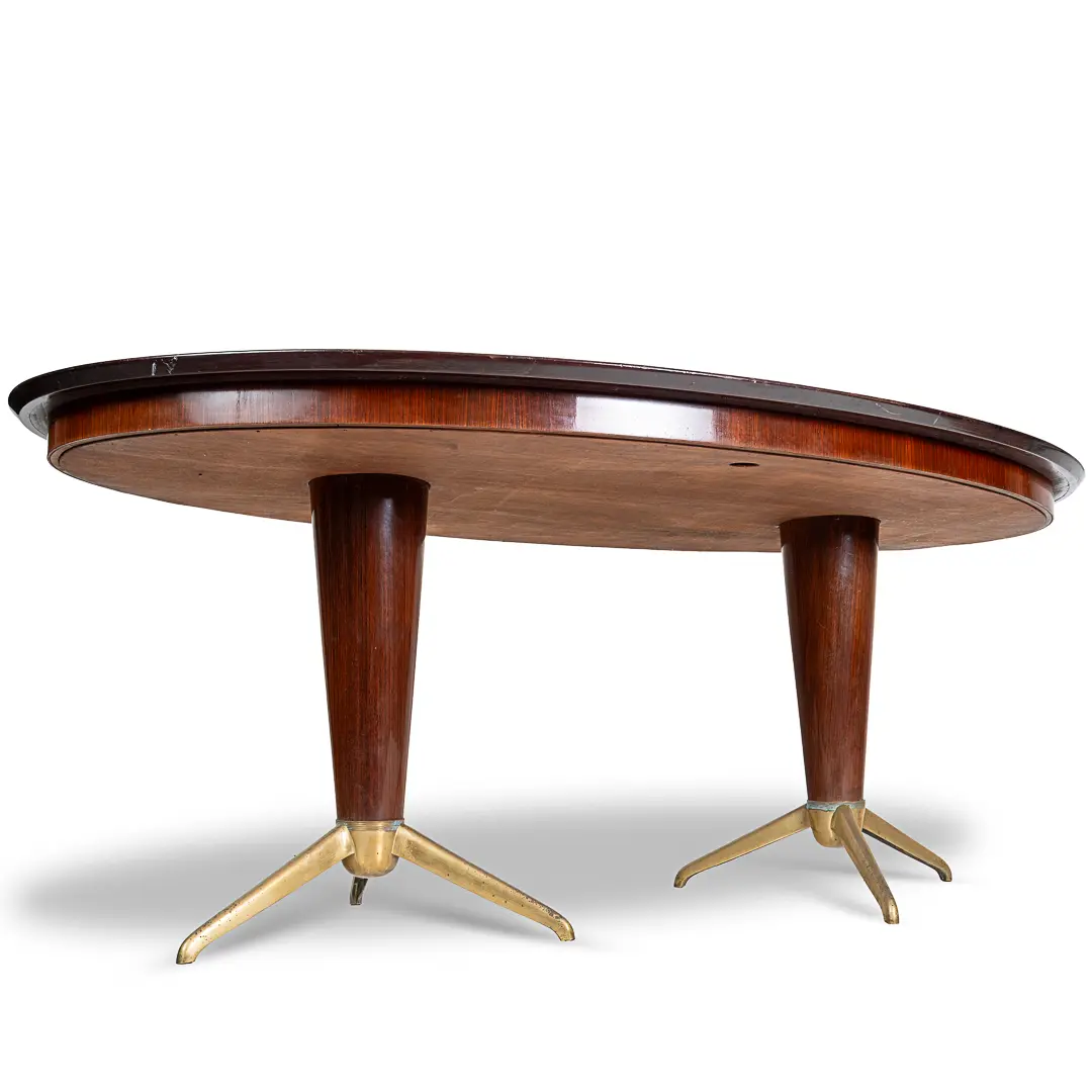Rare Oval pink mirrored top Dining Table Attr. to Melchiorre Bega, circa 1950 — image 3