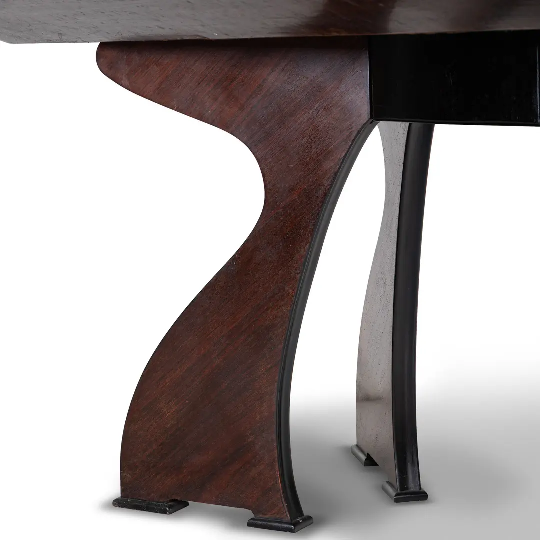 Italian Modern Rosewood Dining Table, black opaline glass top, circa 1940 — photo 7