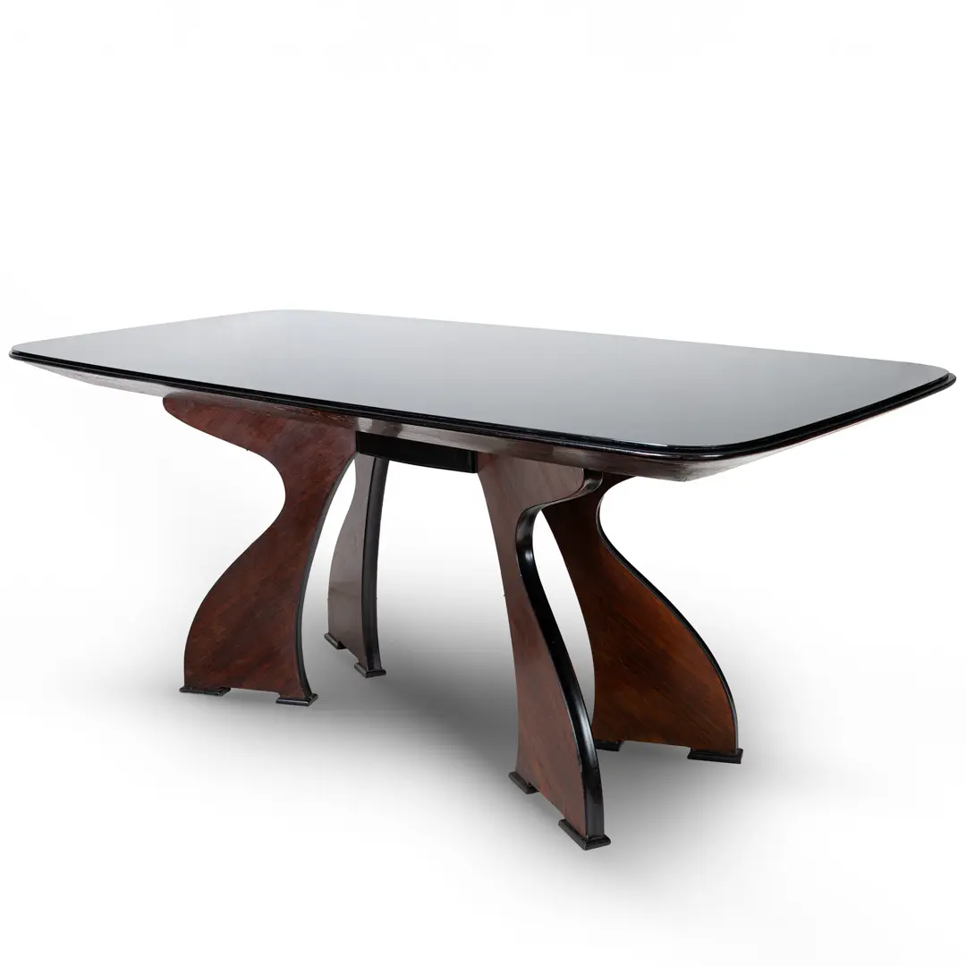 Italian Modern Rosewood Dining Table, black opaline glass top, circa 1940 — photo 4
