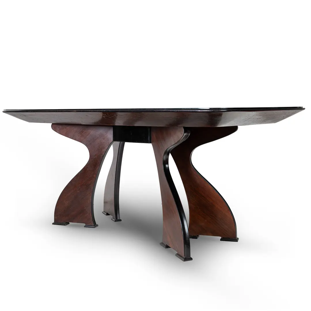 Italian Modern Rosewood Dining Table, black opaline glass top, circa 1940 — Unknown