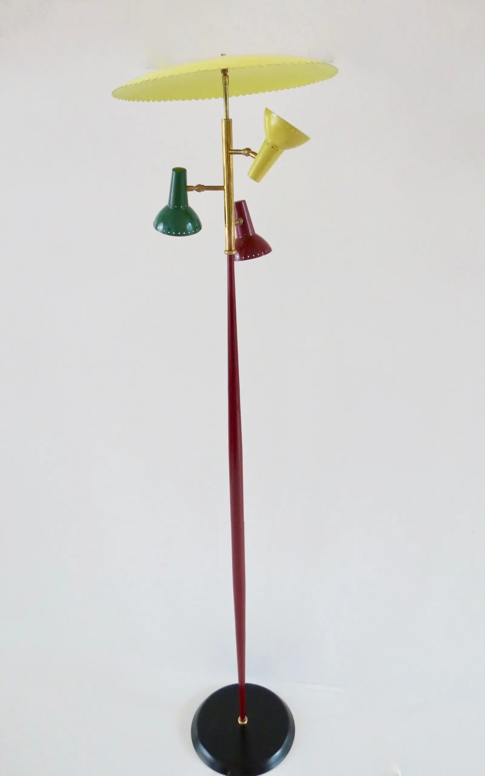 three lights red floor Lamp, by Lumi circa 1950 — image 1