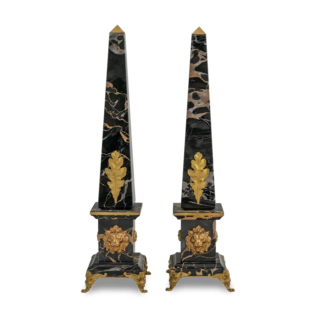 Pair of portoro marble and bronze obelisks "GOLD LION" ,limited edition, 2017 — Lorenzo Ciompi