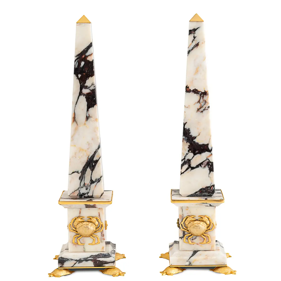 Pair of italian breccia medicea marble and bronze obelisks, "CRABS", limited edition, 2017 — Lorenzo Ciompi