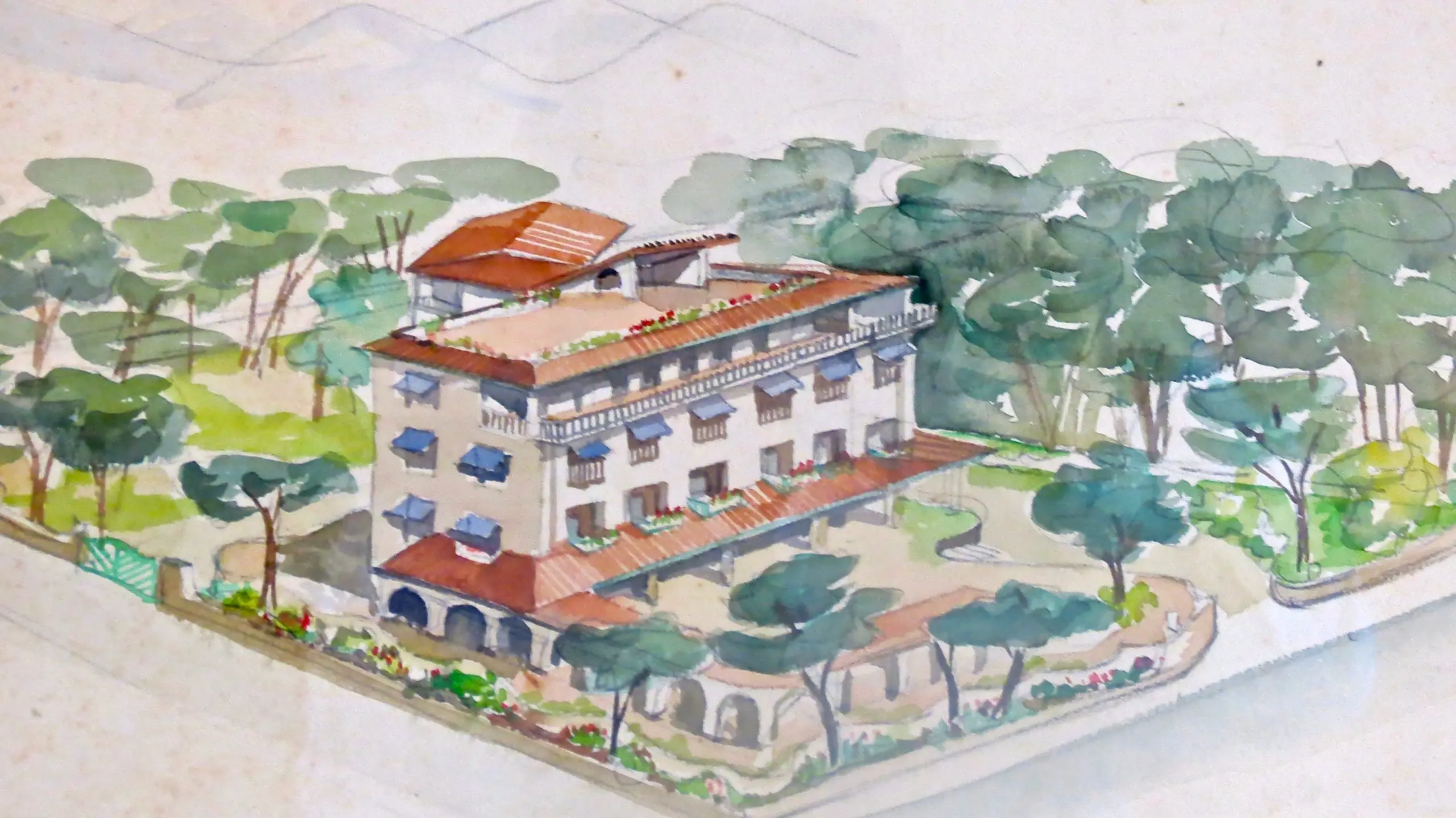 Watercolors on Paper "ALBERGO AL FORTE" Lato Mare by Maurizio Tempestini, 1939 — Maurizio Tempestini