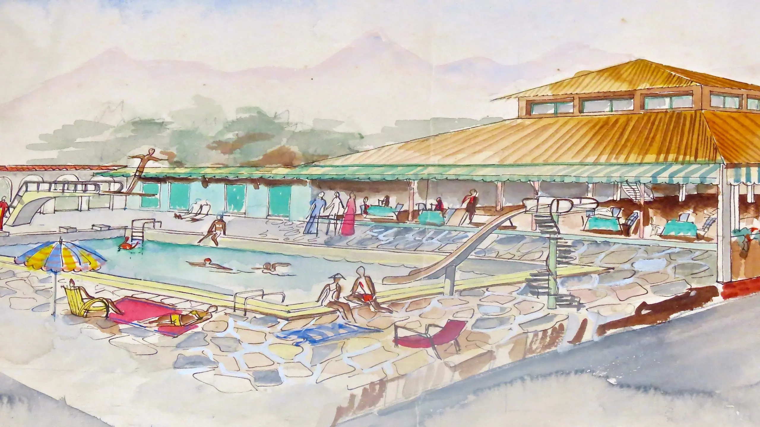 Watercolors on Paper "Piscina Al Forte Dei Marmi" Maurizio Tempestini, 1939 — image 2